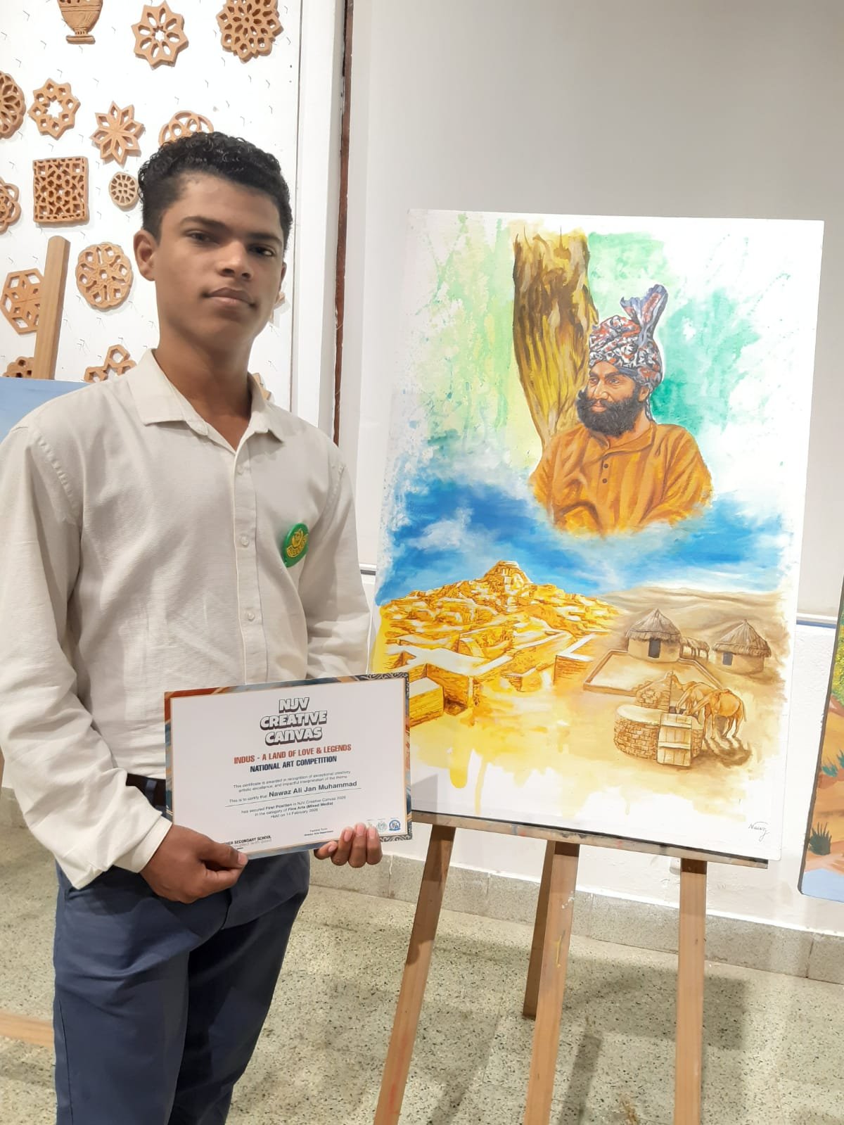 We are delighted to announce that _Nawaz Ali_ from Ghazi M Bin Qasim GBHSS secured _1st position_ in the National Art Competition, Fine Art category, organized by CEP-Art department, NJV-Govt School. He won a certificate and cash prize for his outstanding creativity. We are proud of his achievement!  Regards, Yasir Arfat Principal, Ghazi M Bin Qasim GBHSS